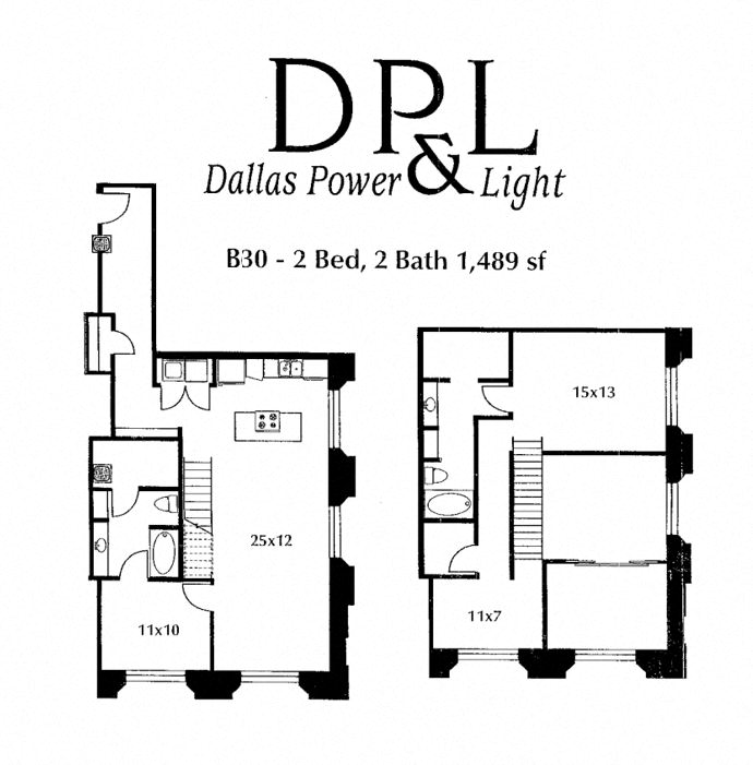Floor plan for 2 beds, 2 baths, 1489 sqft